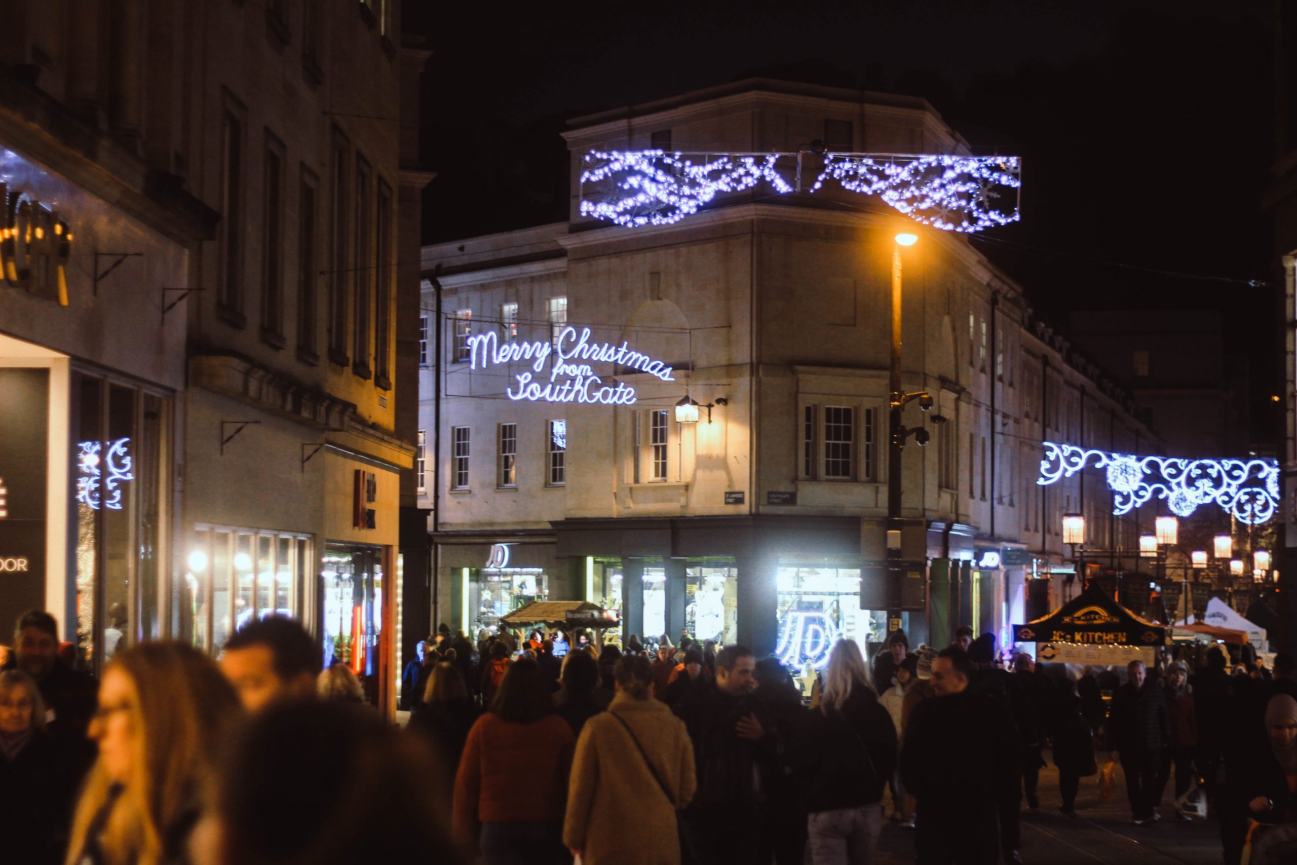 Christmas lights in british high street