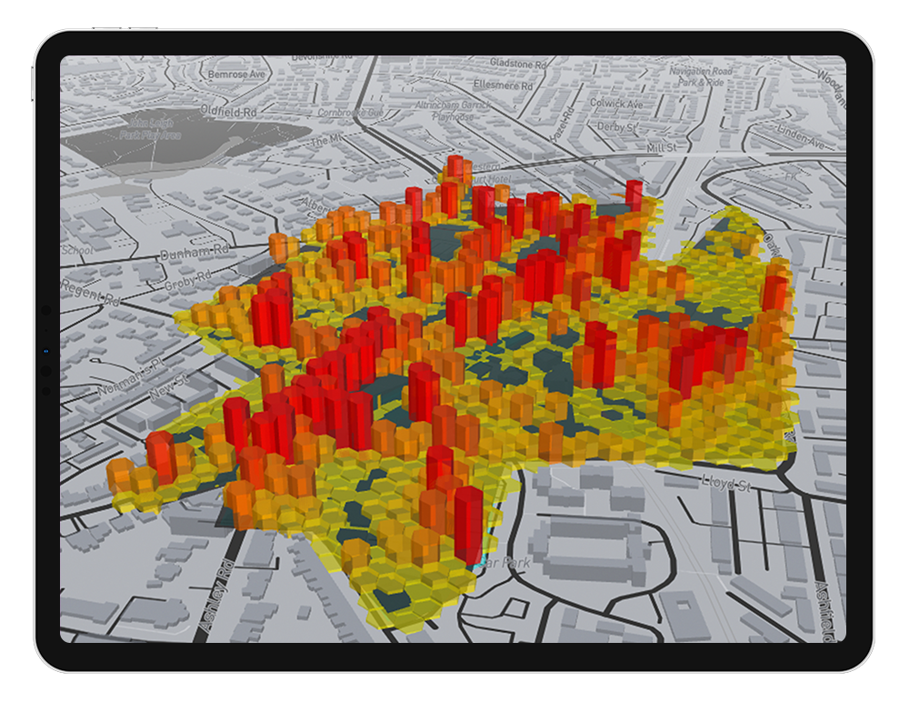 ipad showing 3D GIS heatmap