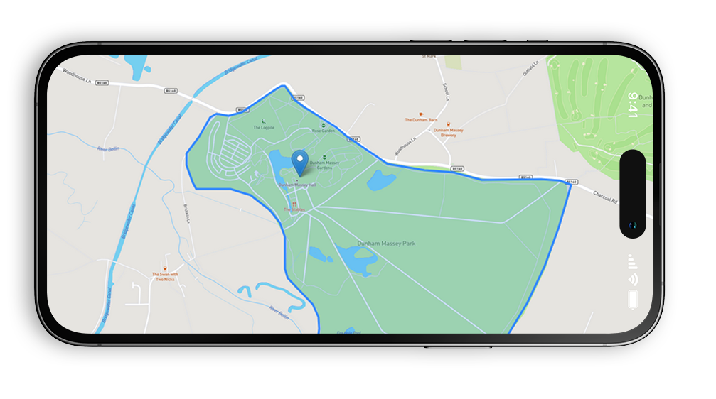 Mobile showing postcode catchment area on map