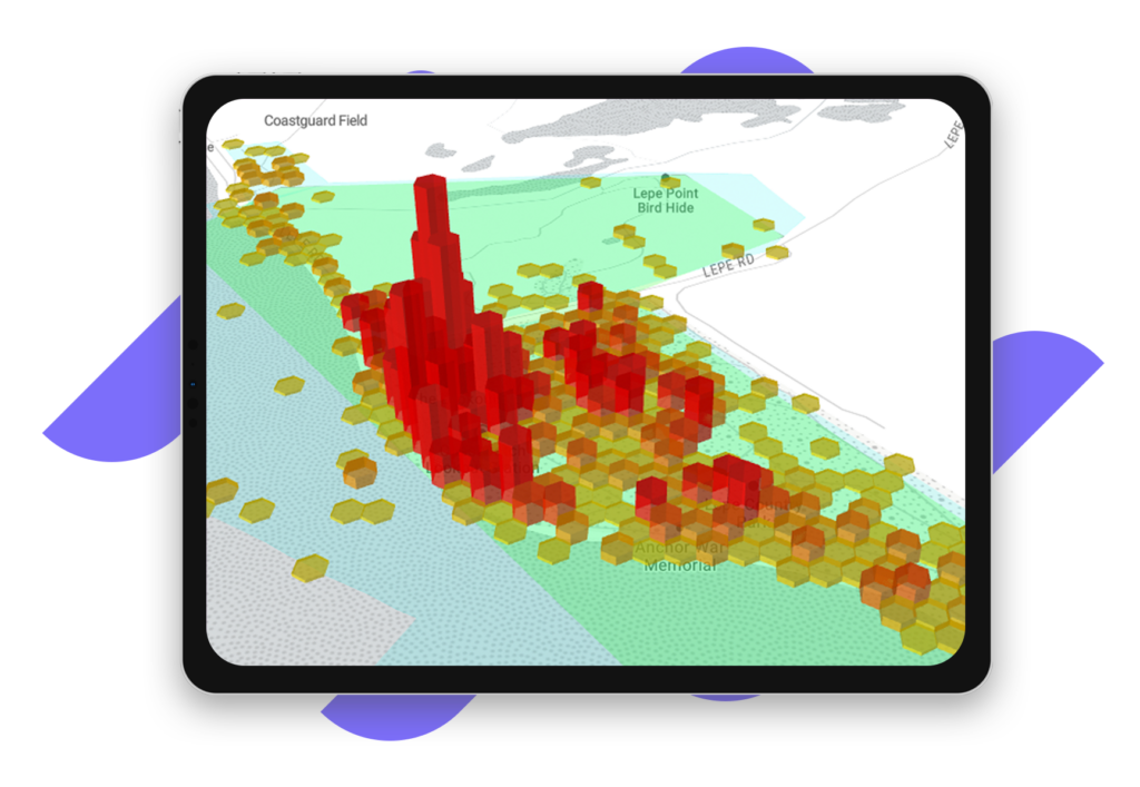 Ipad showing 3D visual of GIS heatmap